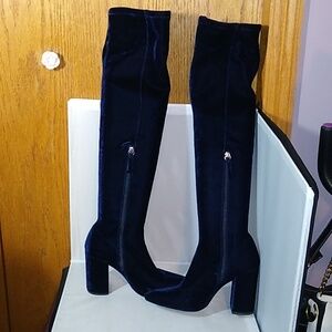 Zara Basic Collection blue velvet over the knee boots, size 37